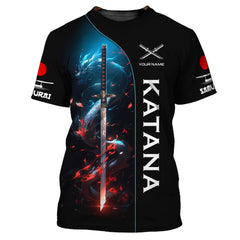 Katana Samurai Personalized Name 3D Shirt Custom Gift For Katana Lovers