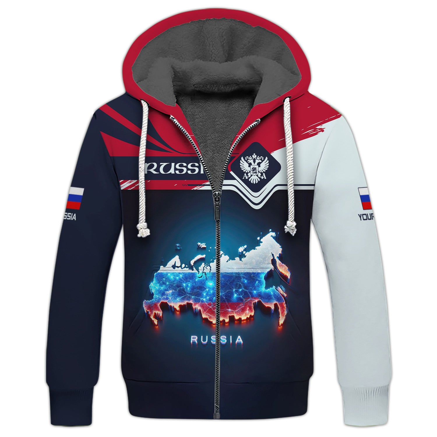 Custom Name 3D Russia Zipper Hoodie Personalized Gift For Russia Lovers