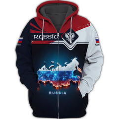 Custom Name 3D Russia Zipper Hoodie Personalized Gift For Russia Lovers