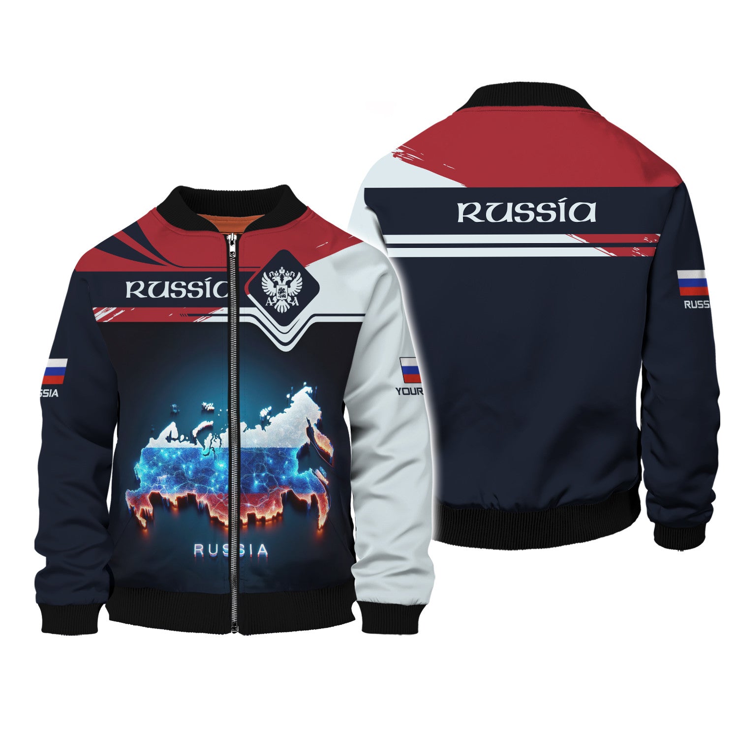 Custom Name 3D Russia Zipper Hoodie Personalized Gift For Russia Lovers