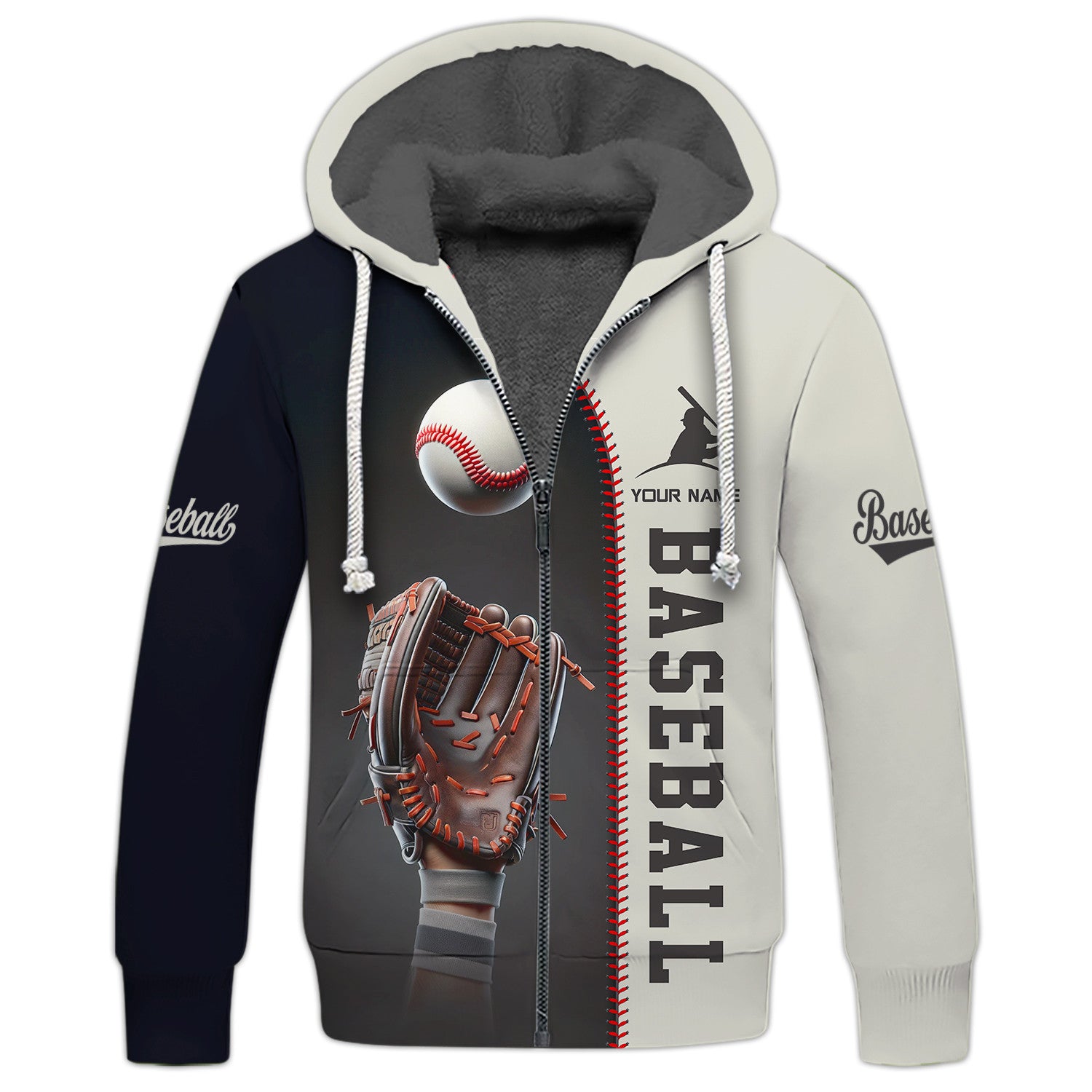 Baseball Personalized Name 3D Zipper Hoodie Custom Gift For Baseball Lovers