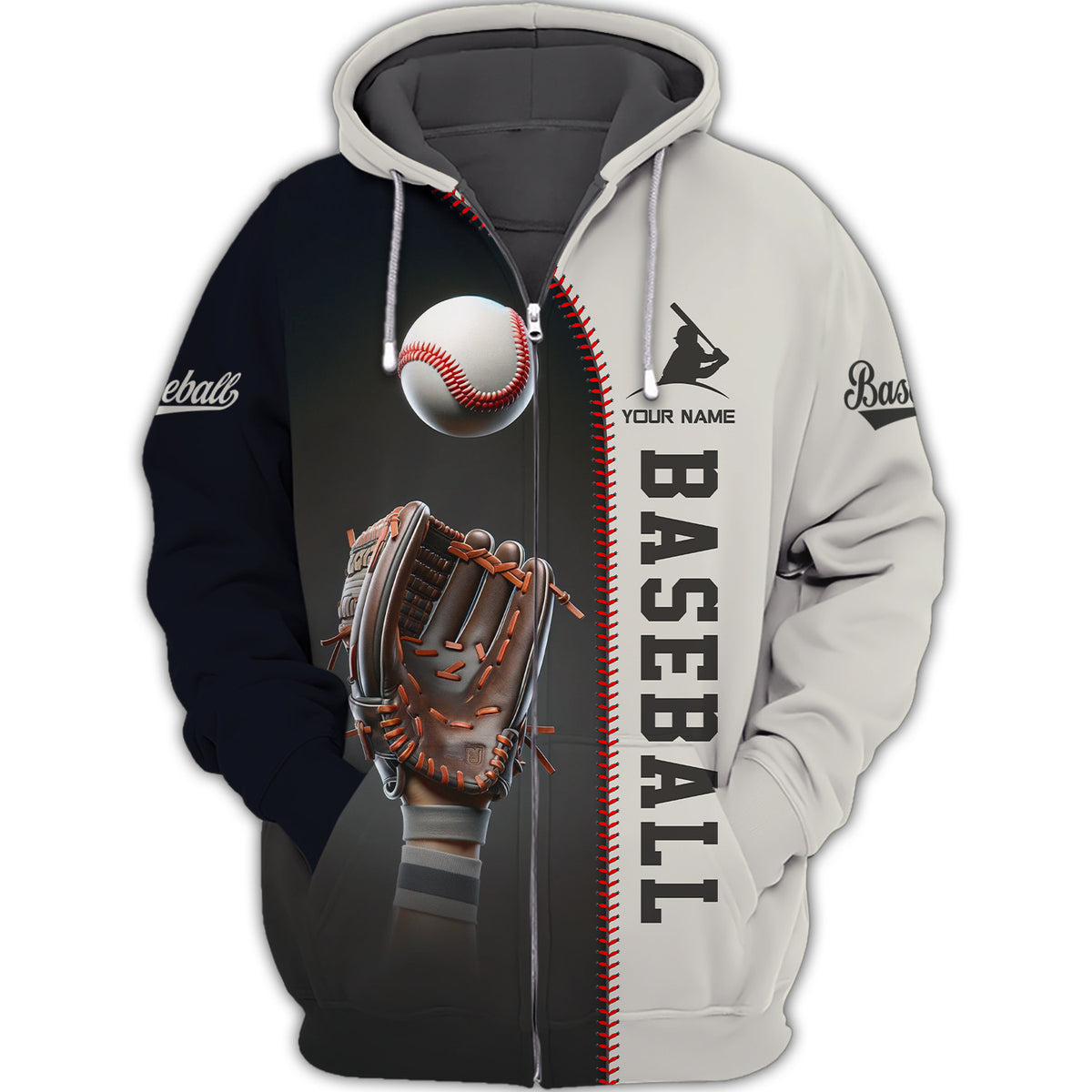 Baseball Personalized Name 3D Zipper Hoodie Custom Gift For Baseball Lovers