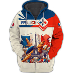 Unisex 3D France Zipper Hoodie Personalized Name Gift For France Lovers