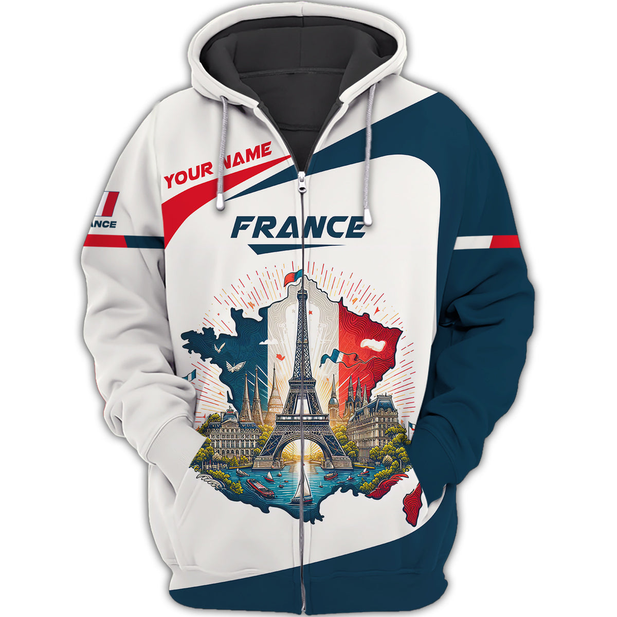 Unisex France Zipper Hoodie Custom Name 3D Full Print France Zipper Hoodie Gift For France Lovers