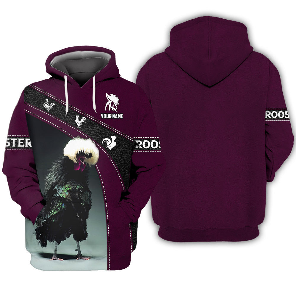 3D Full Print Rooster Zipper Hoodie Personalized Name Gift For Rooster Lovers