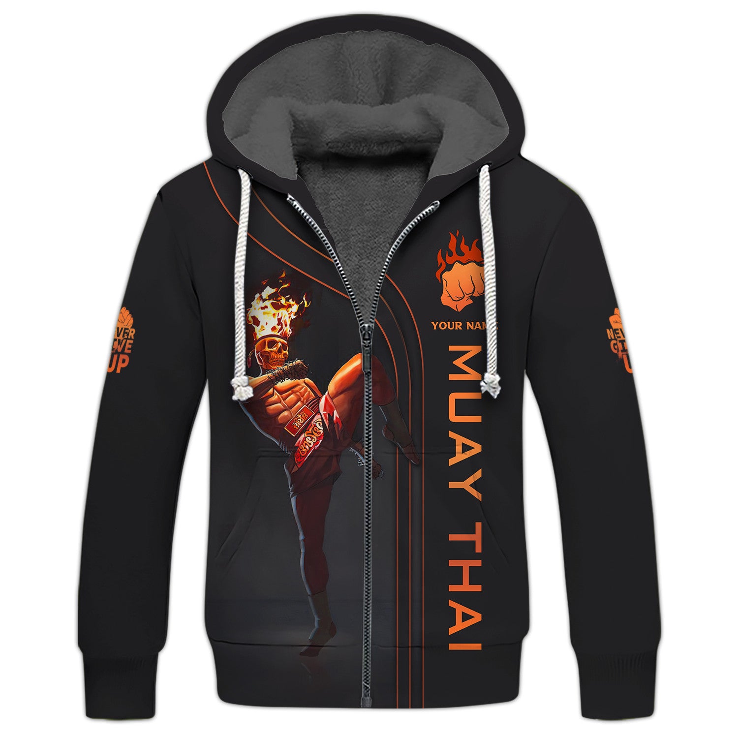 Muay Thai Fire Man Personalized Name Zipper Hoodie Gift For Muay Thai Lovers