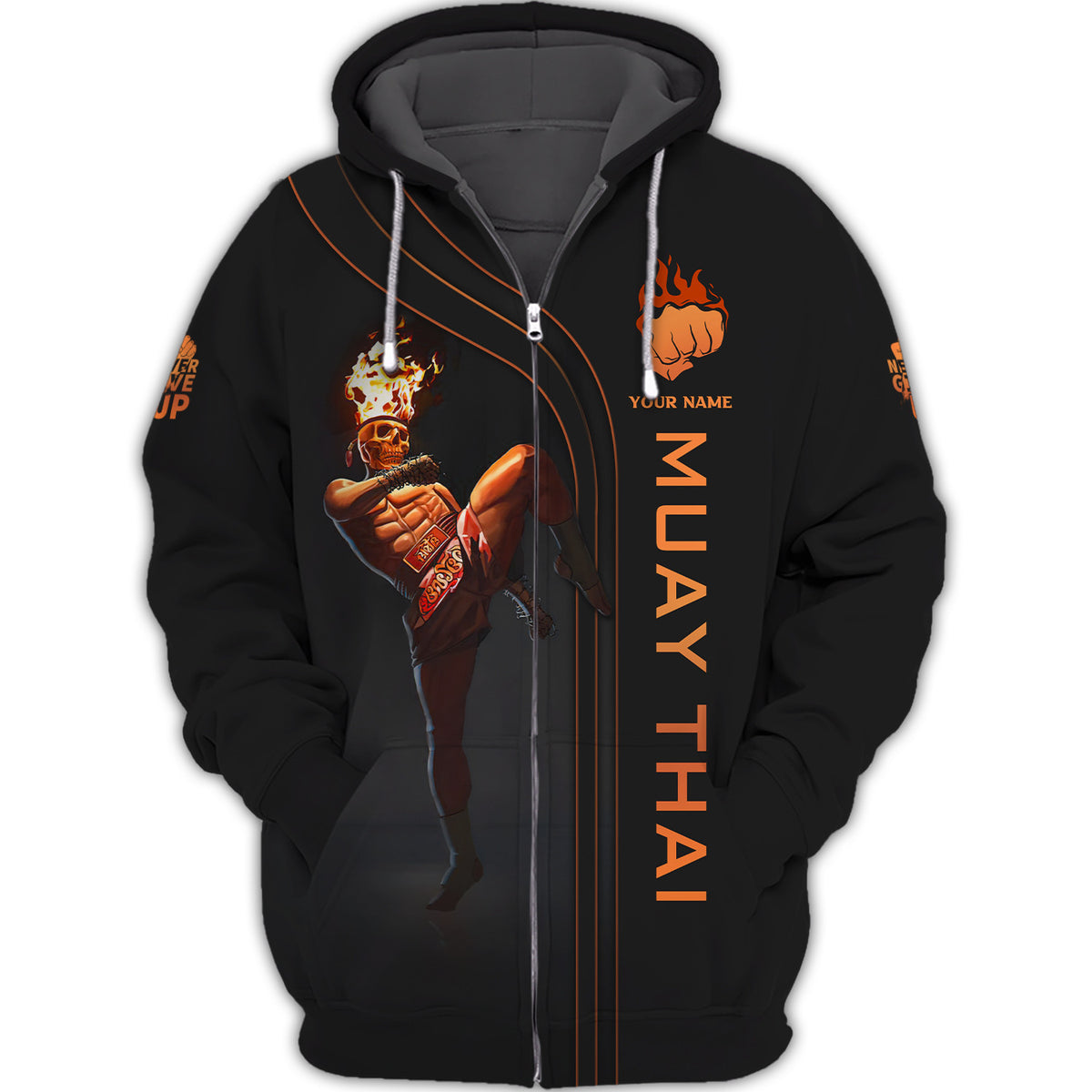 Muay Thai Fire Man Personalized Name Zipper Hoodie Gift For Muay Thai Lovers