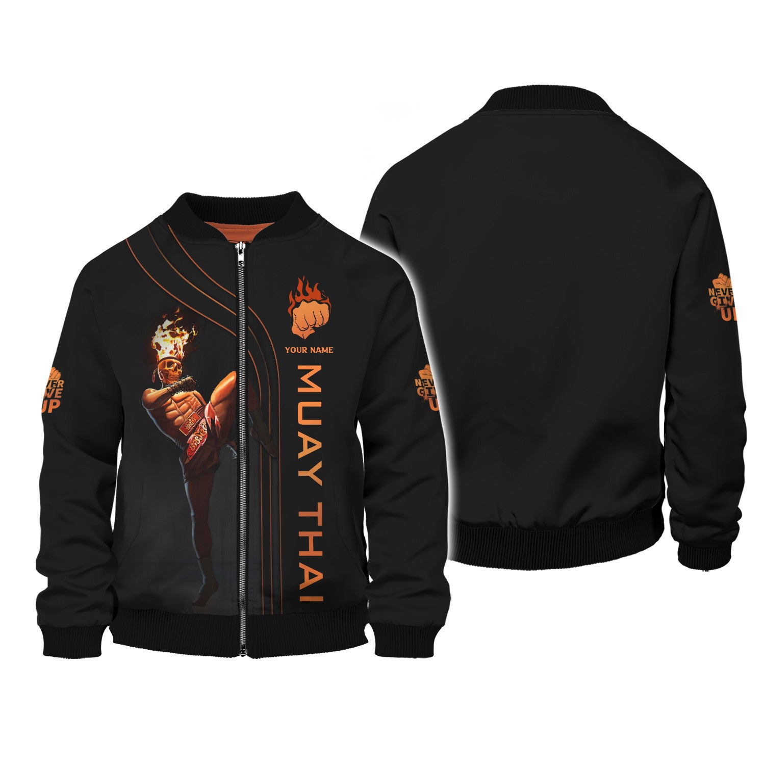 Muay Thai Fire Man Personalized Name Zipper Hoodie Gift For Muay Thai Lovers