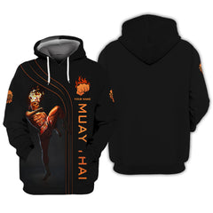 Muay Thai Fire Man Personalized Name Zipper Hoodie Gift For Muay Thai Lovers