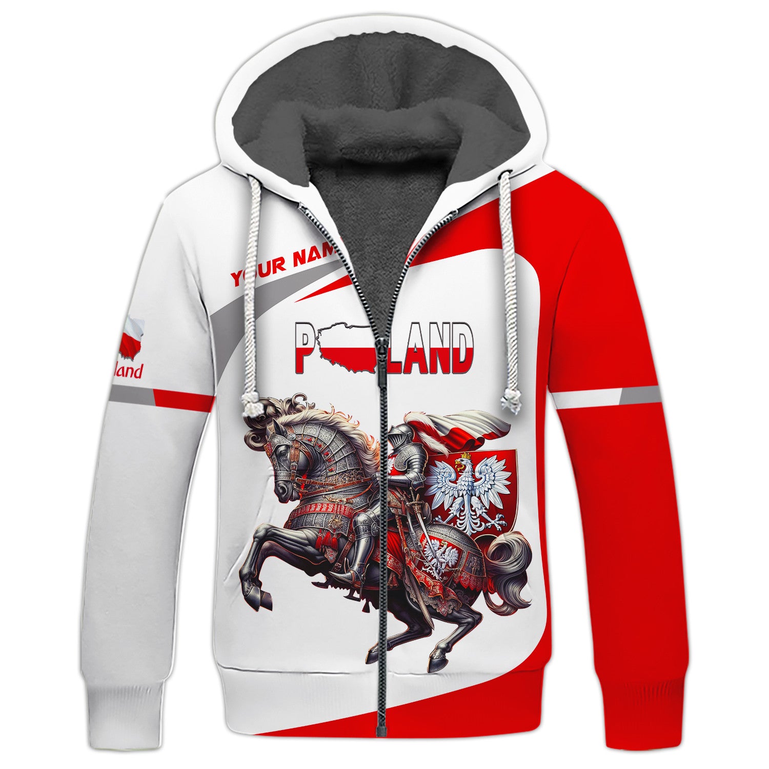 Knight Poland Personalized Name Zipper Hoodie Custom Gift For Poland Lovers