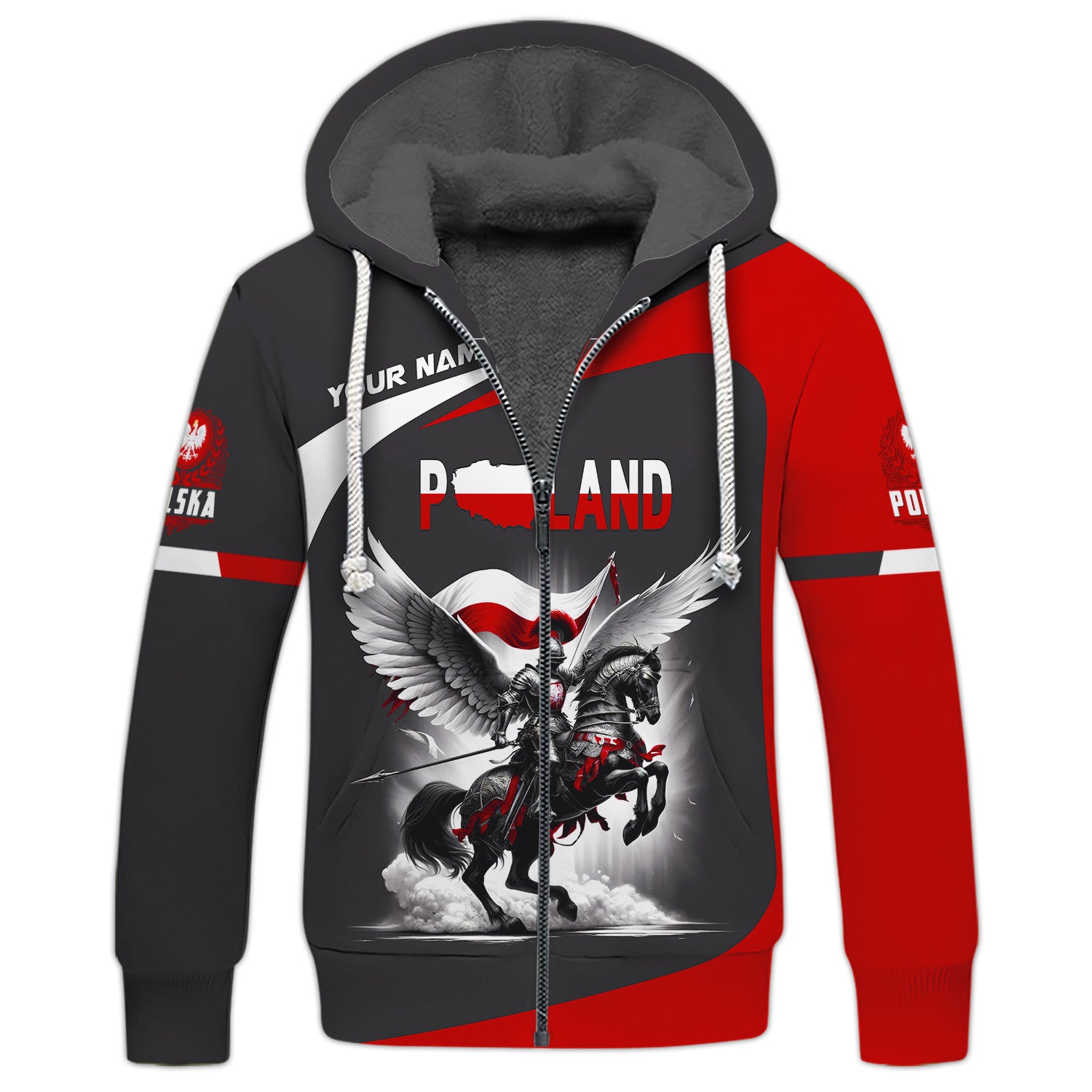 Knight With Horse Poland 3D Custom Name Zipper Hoodie Gift For Poland Lovers