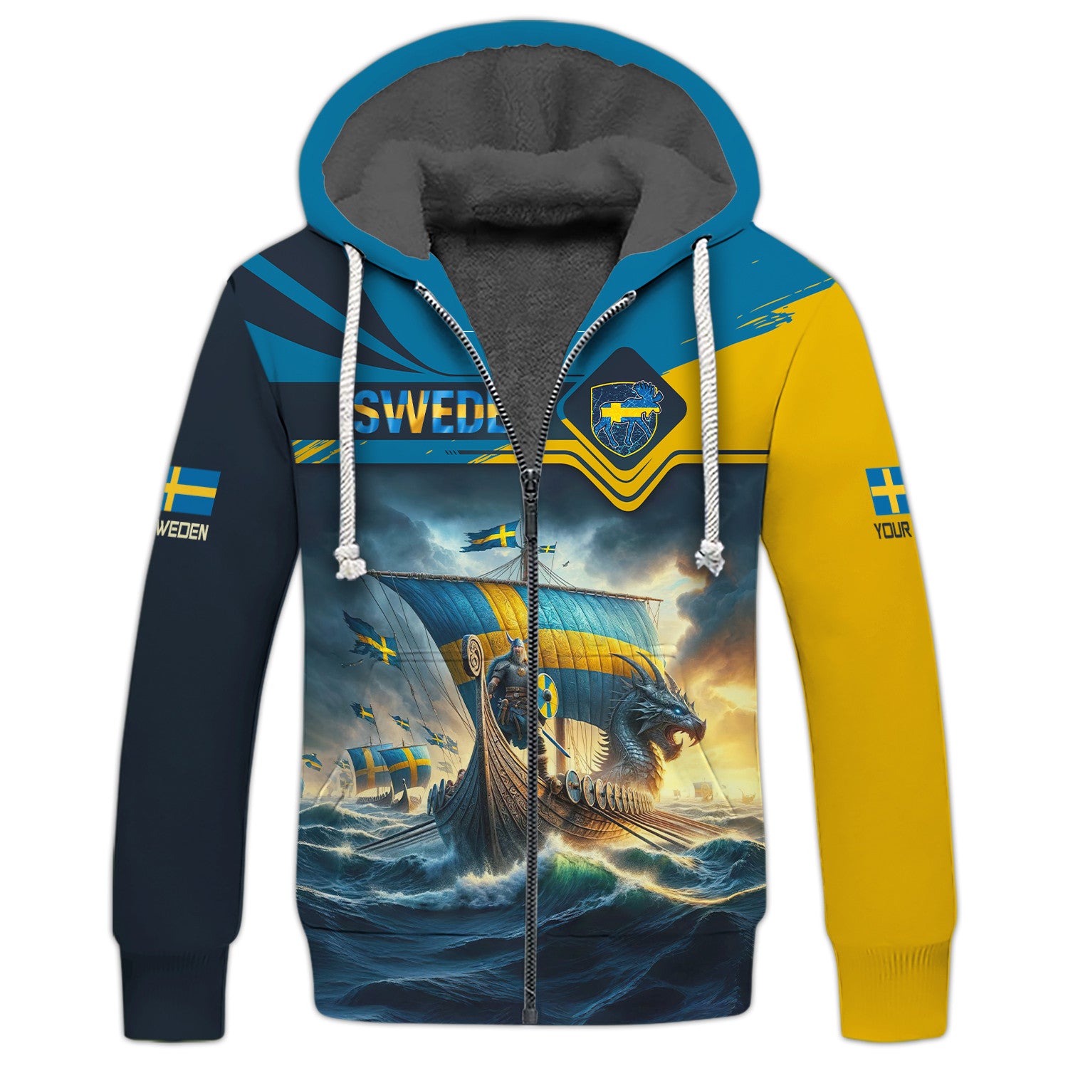 Love Sweden 3D Full Print Zipper Hoodie Custom Name Gift For Sweden Lovers