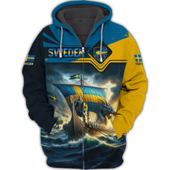 Love Sweden 3D Full Print Zipper Hoodie Custom Name Gift For Sweden Lovers