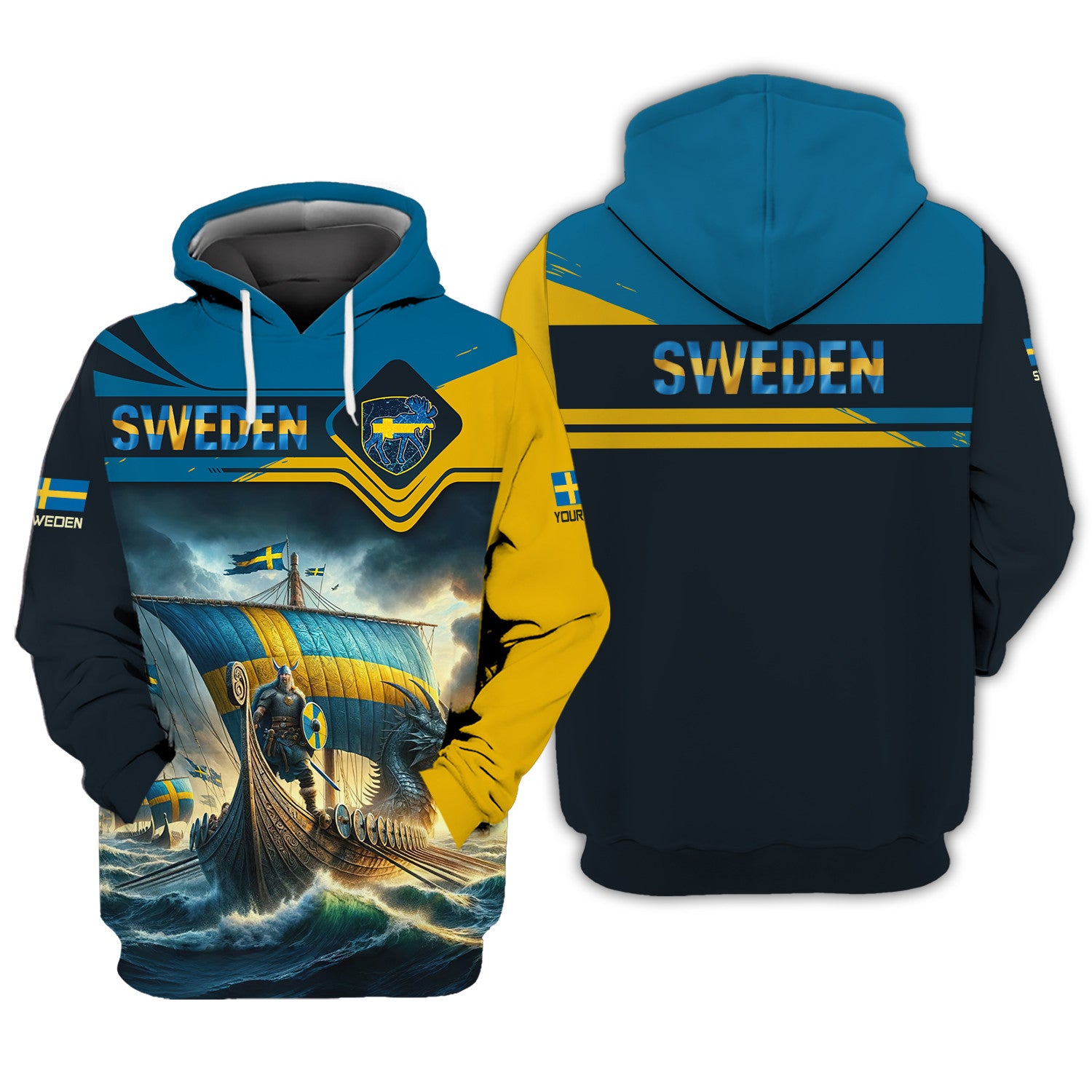 Love Sweden 3D Full Print Shirt Custom Name Gift For Sweden Lovers