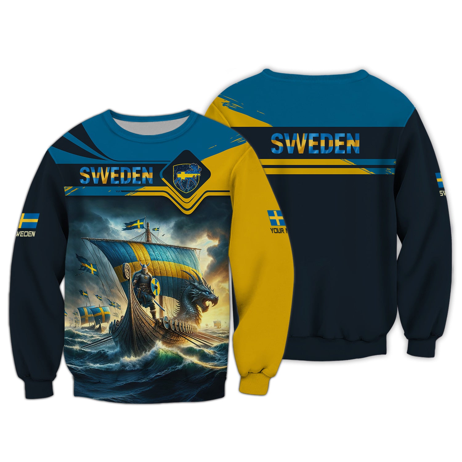 Love Sweden 3D Full Print Shirt Custom Name Gift For Sweden Lovers