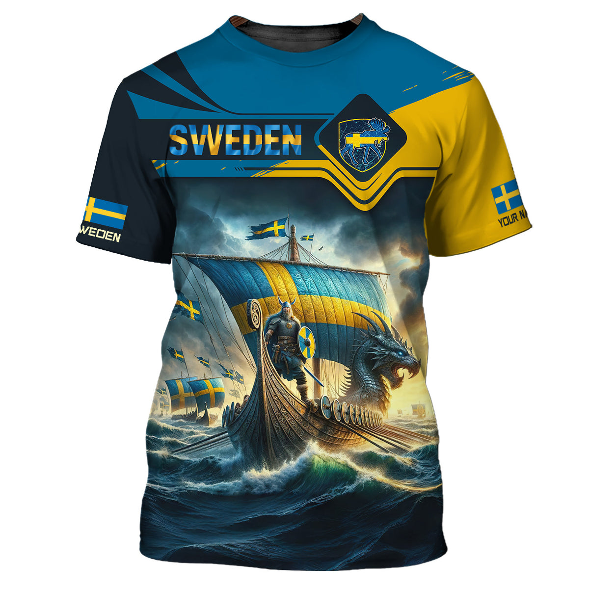 Love Sweden 3D Full Print Shirt Custom Name Gift For Sweden Lovers