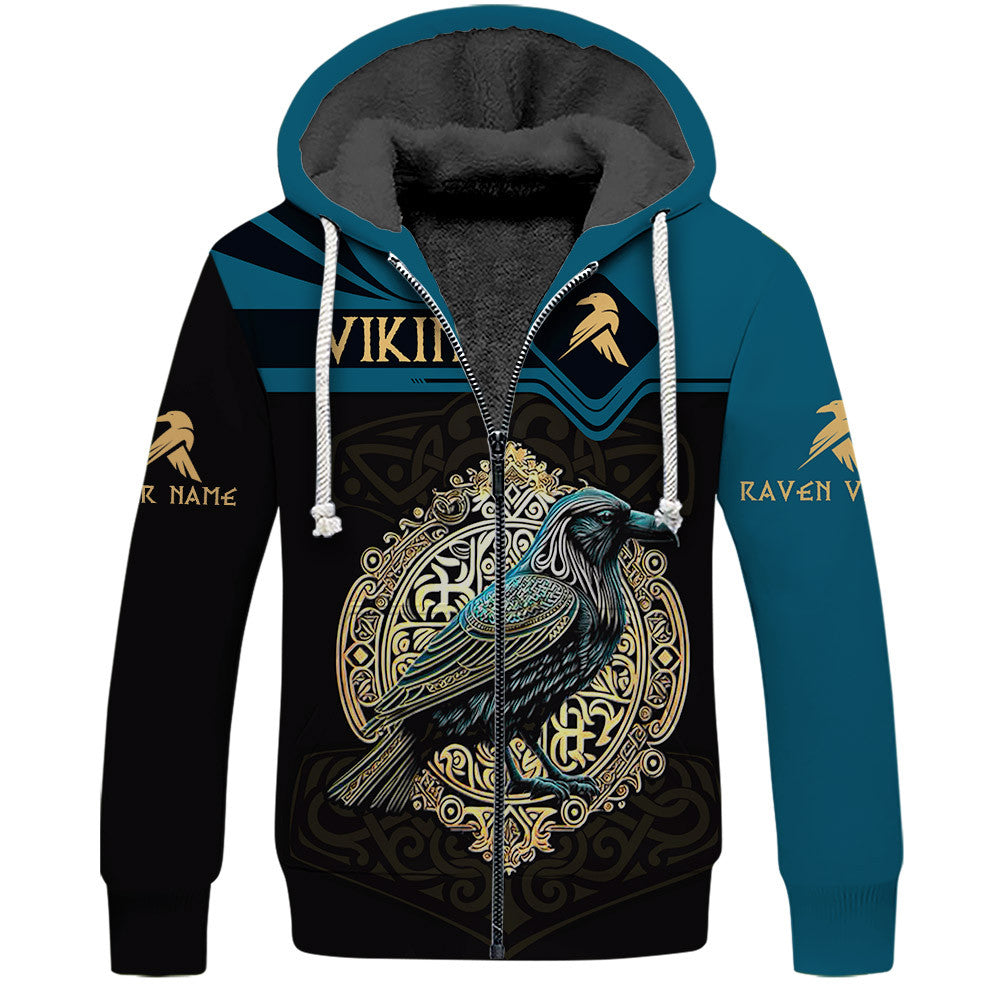 Raven Viking Personalized Name 3D Zipper Hoodie Custom Gift For Viking Lovers