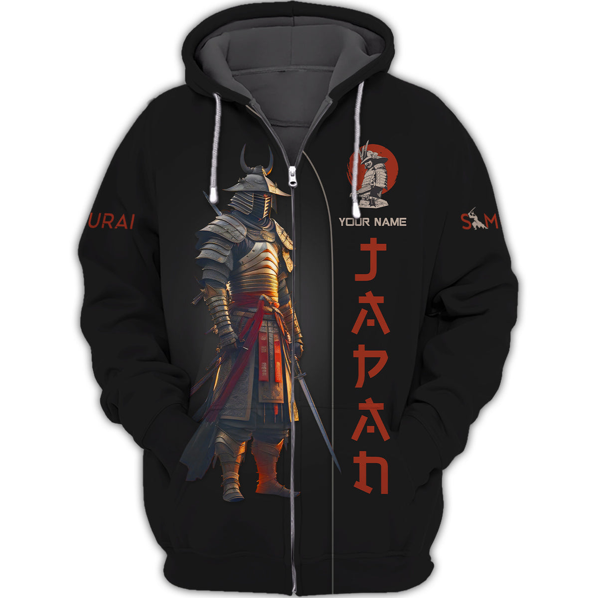 Japan Samurai Personalized Name 3D Zipper Hoodie Custom Gift For Samurai Lovers