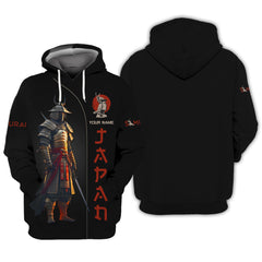 Japan Samurai Personalized Name 3D Zipper Hoodie Custom Gift For Samurai Lovers