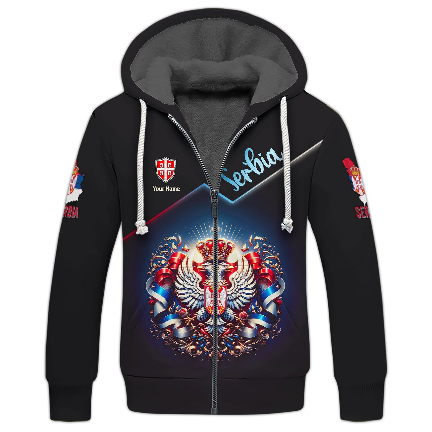 Love Serbia Custom Name 3D Full Print Zipper Hoodie Gift For Serbia Lovers