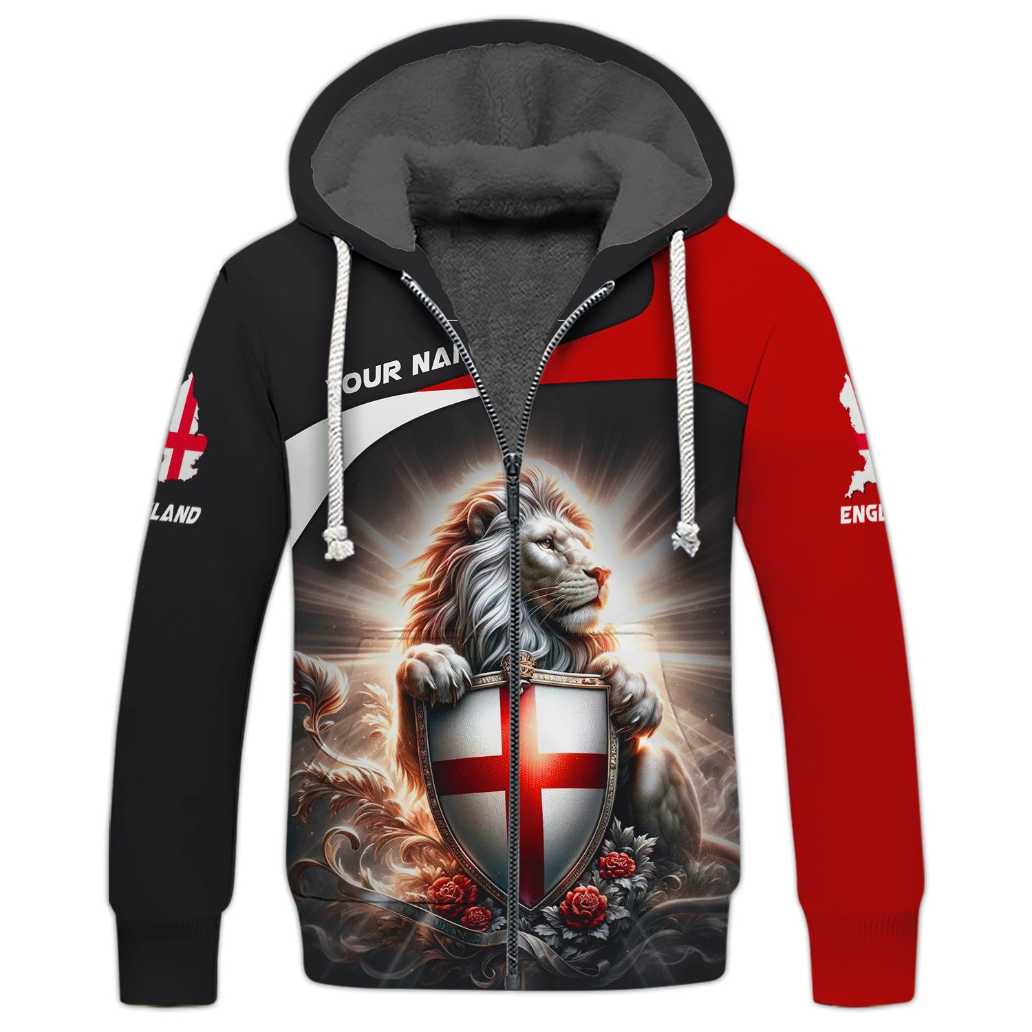 Love Lion England 3D Full Print Zipper Hoodie Custom Name Zipper Hoodie For England Lovers