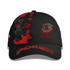 Red & Black Poker 3D Full Print Classic Cap Personalized Name Classic Cap For Poker Lovers