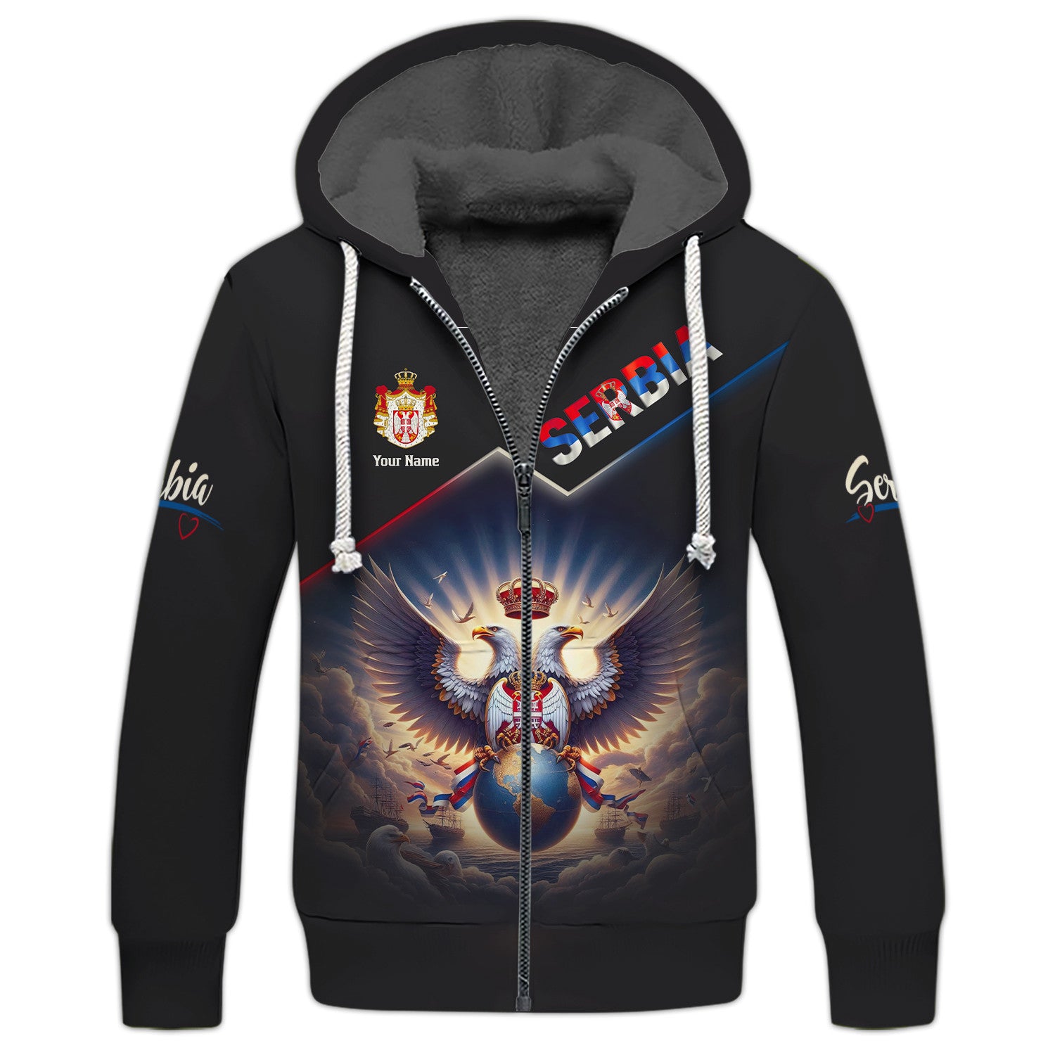 Serbia Eagle Custom Name 3D Full Print Zipper Hoodie Gift For Serbia Lovers