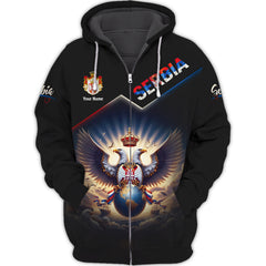 Serbia Eagle Custom Name 3D Full Print Zipper Hoodie Gift For Serbia Lovers