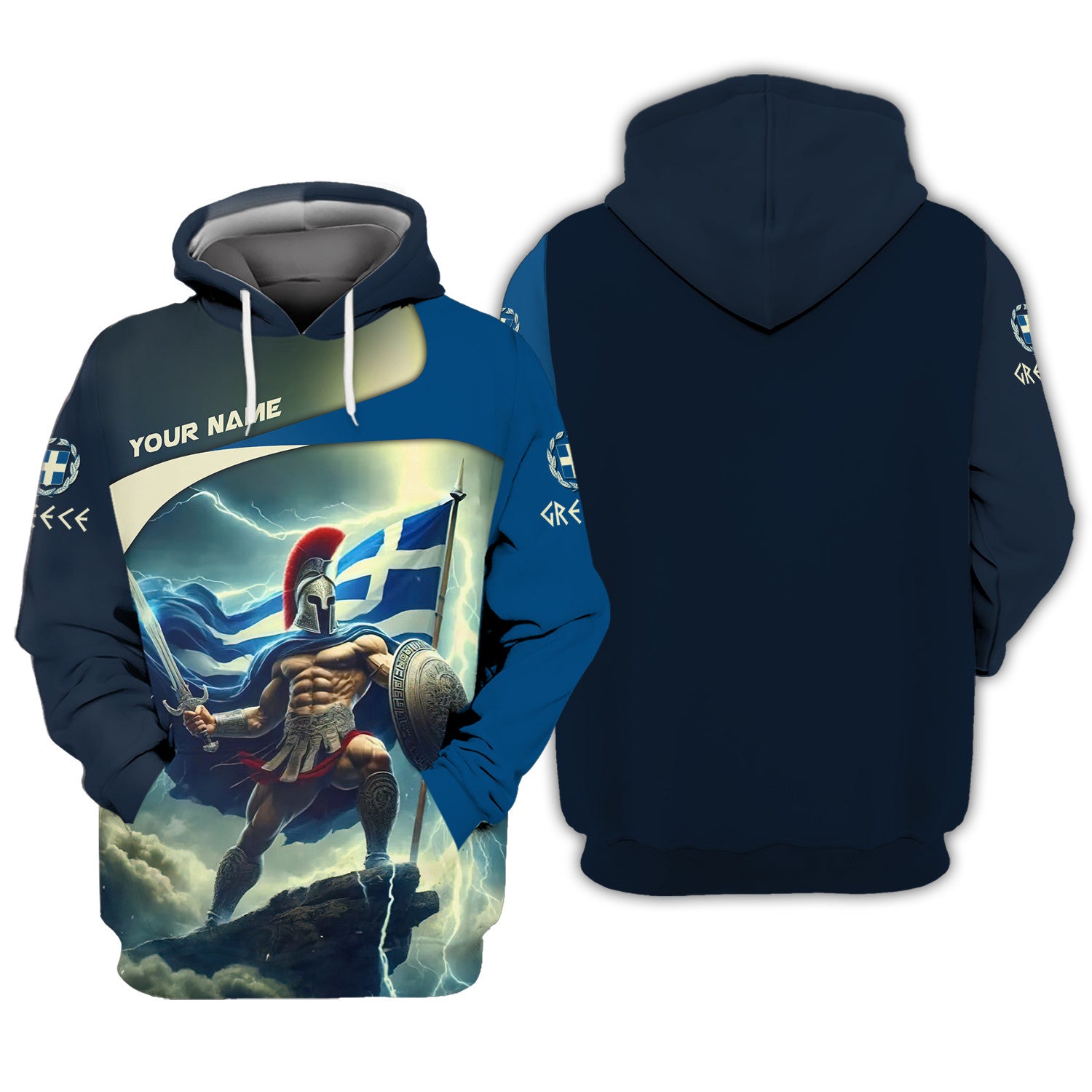 Greece Knight 3D Full Print Zipper Hoodie Personalized Name Gift For Greece Lovers