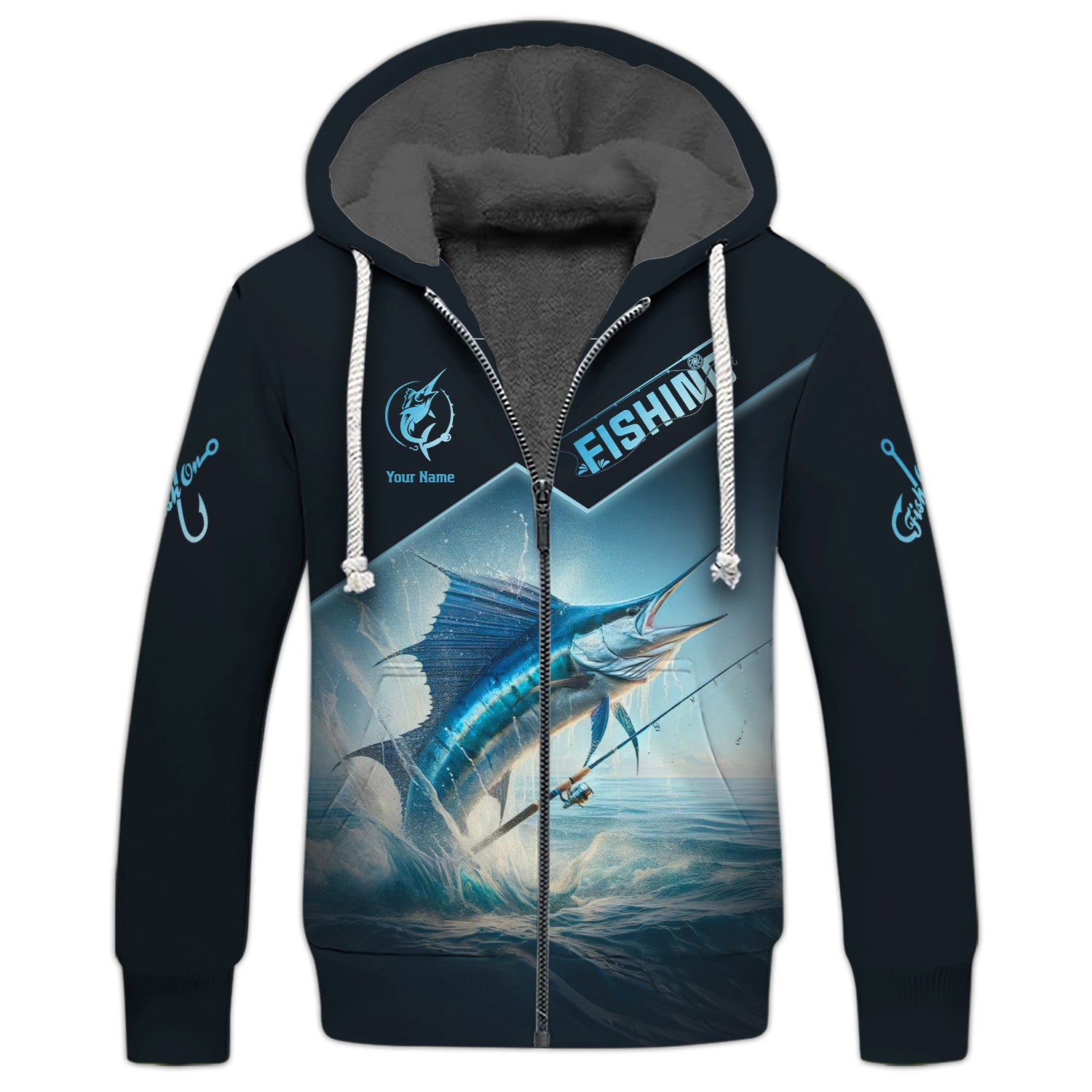 Marlin Fishing Personalized Name 3D Zipper Hoodie Custom Gift For Fishing Lovers