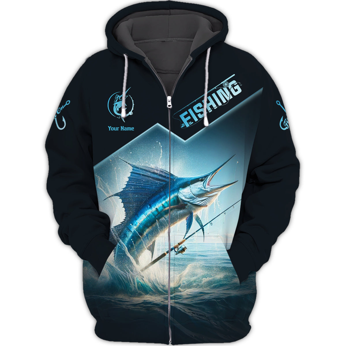 Marlin Fishing Personalized Name 3D Zipper Hoodie Custom Gift For Fishing Lovers