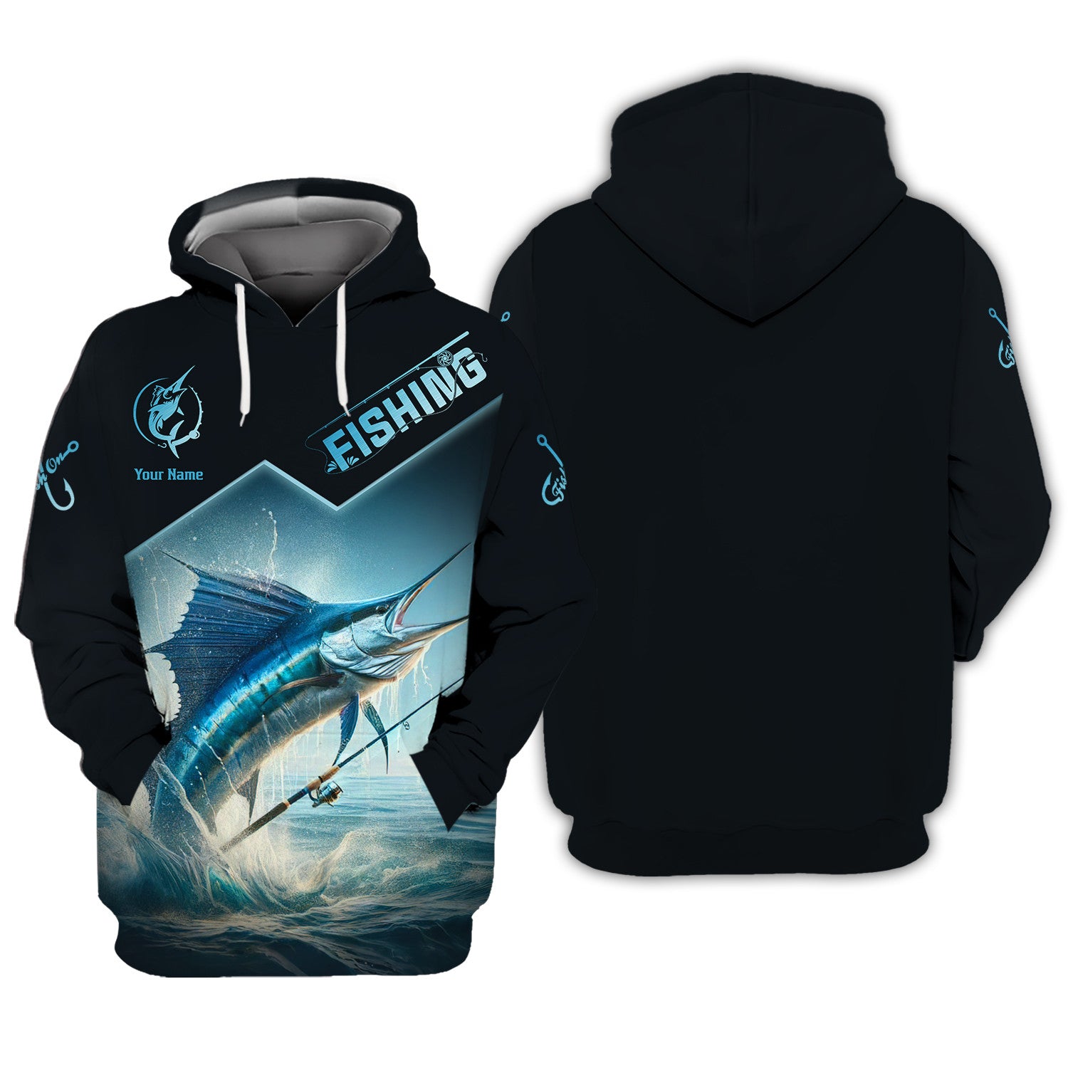 Marlin Fishing Personalized Name 3D Zipper Hoodie Custom Gift For Fishing Lovers