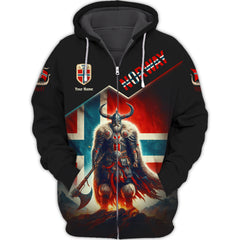 Viking Norway Personalized Name 3D Zipper Hoodie Custom Gift For Norway Lovers