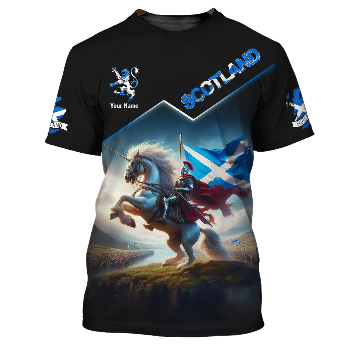 Knight With Scotland Flag Personalized Name 3D Shirt Scottish Shirt