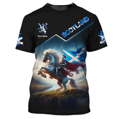 Knight With Scotland Flag Personalized Name 3D Shirt Scottish Shirt