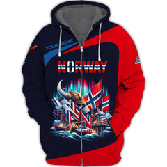 Norway Culture Unisex Zipper Hoodie Personalized Name 3D Norway Zipper Hoodie