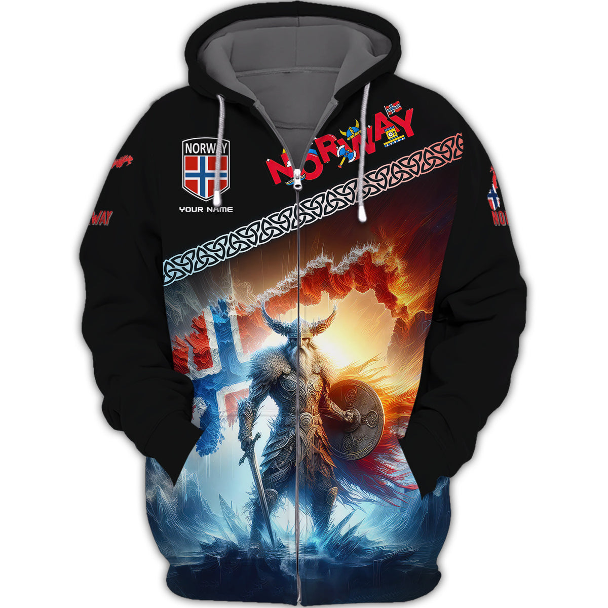 Viking Norway Life Custom Name 3D Full Print Zipper Hoodie Gift For Norway Lovers