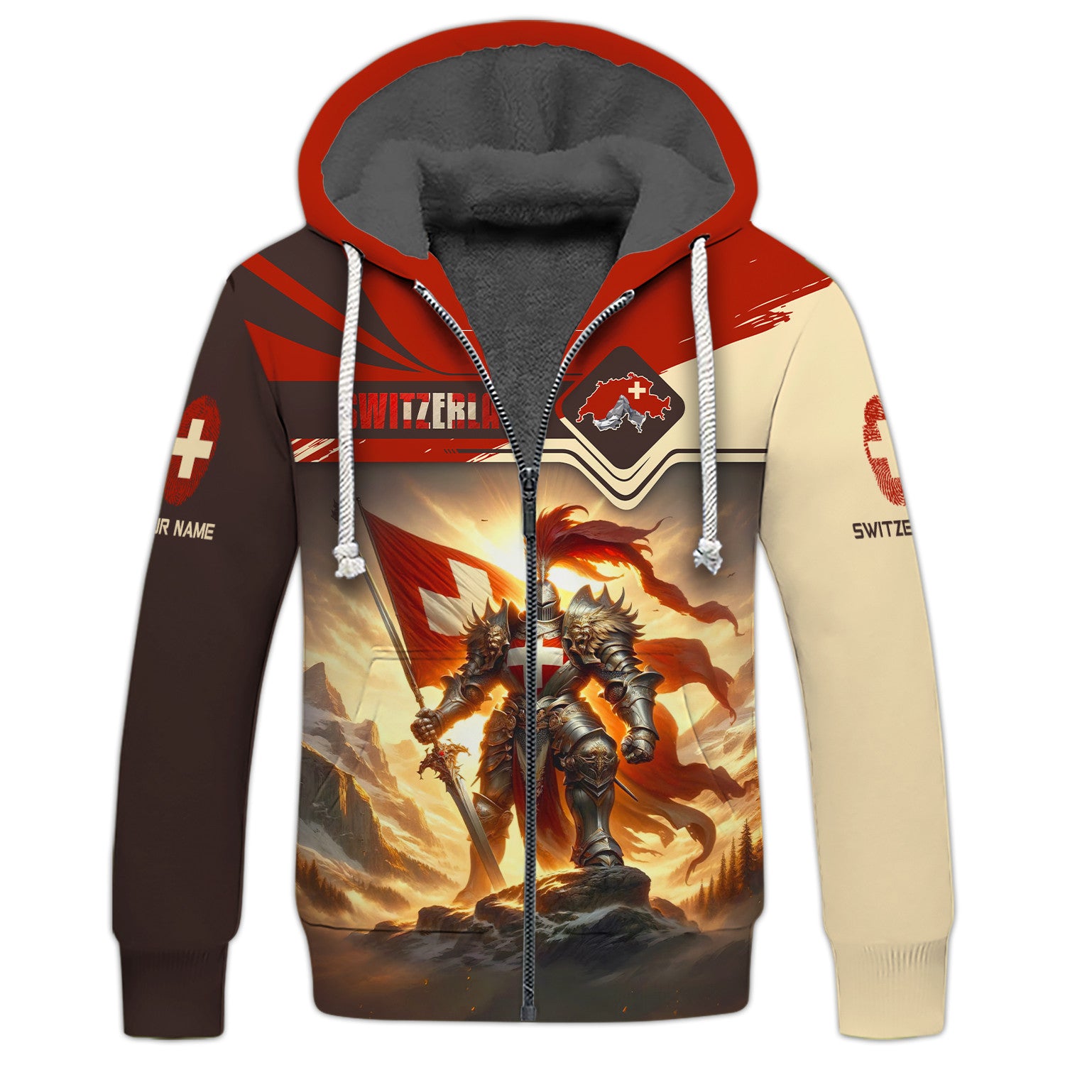 Switzerland Flag 3D Zipper Hoodie Switzerland Knight Custom Zipper Hoodie