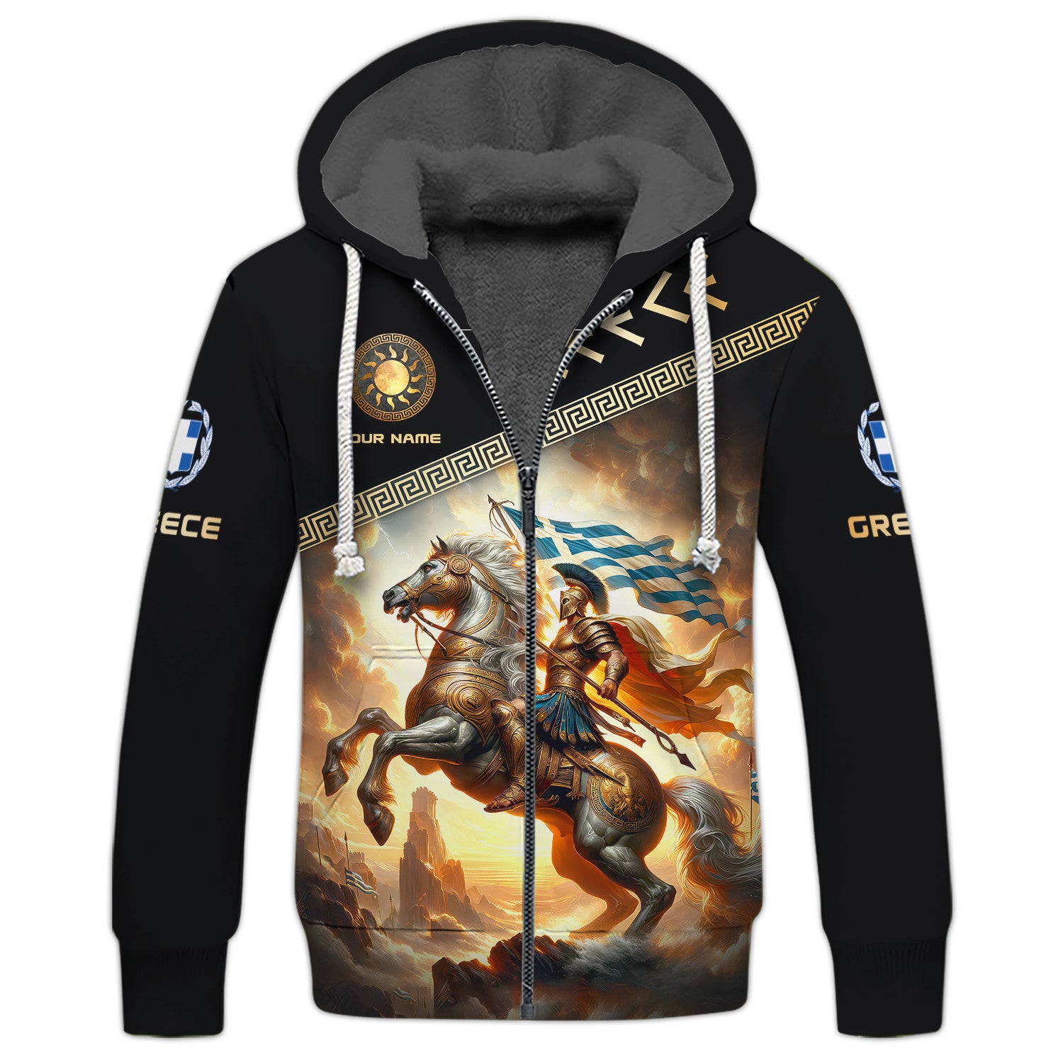 Greece Knight Custom Name 3D Zipper Hoodie Gift For Greece Lovers