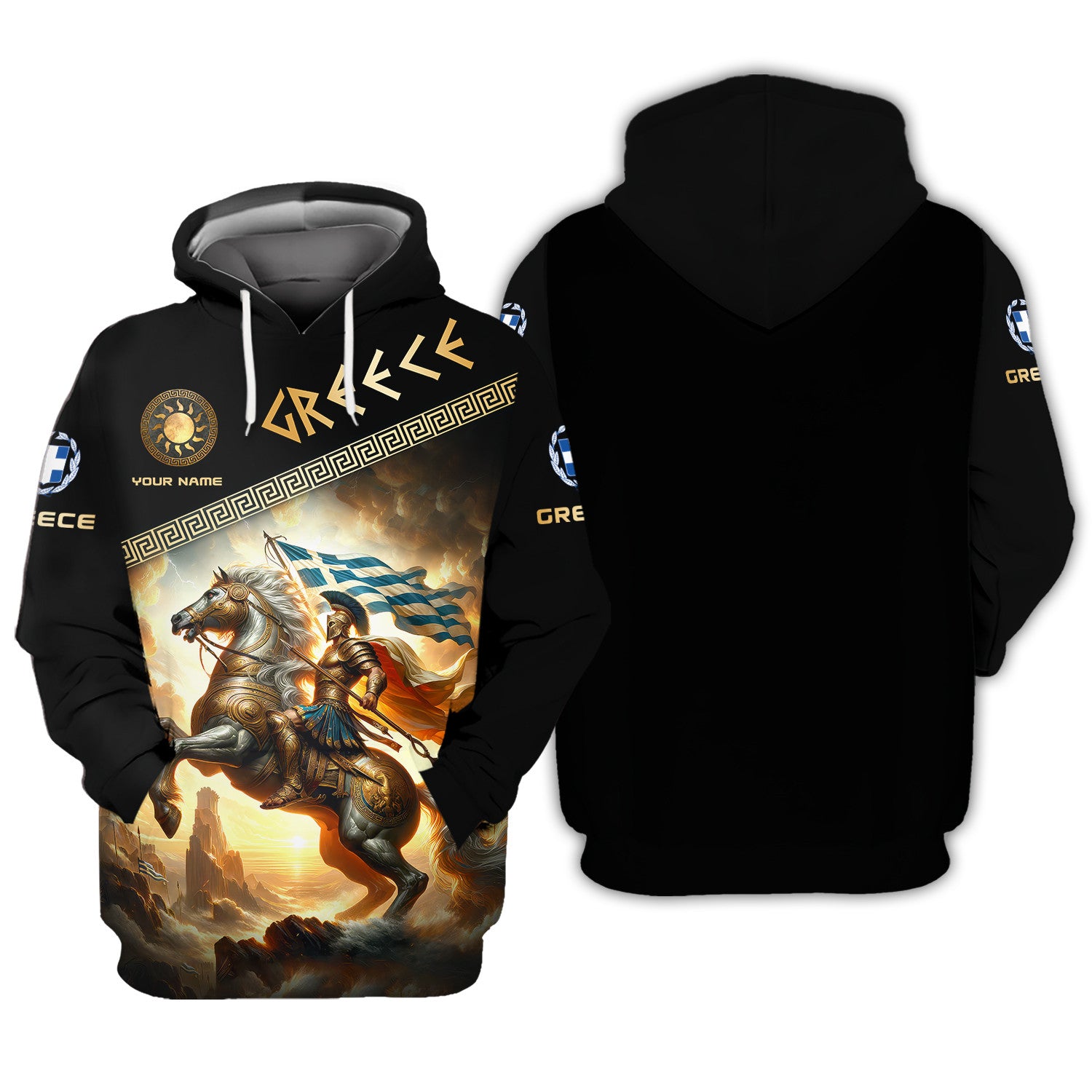 Greece Knight Custom Name 3D Zipper Hoodie Gift For Greece Lovers