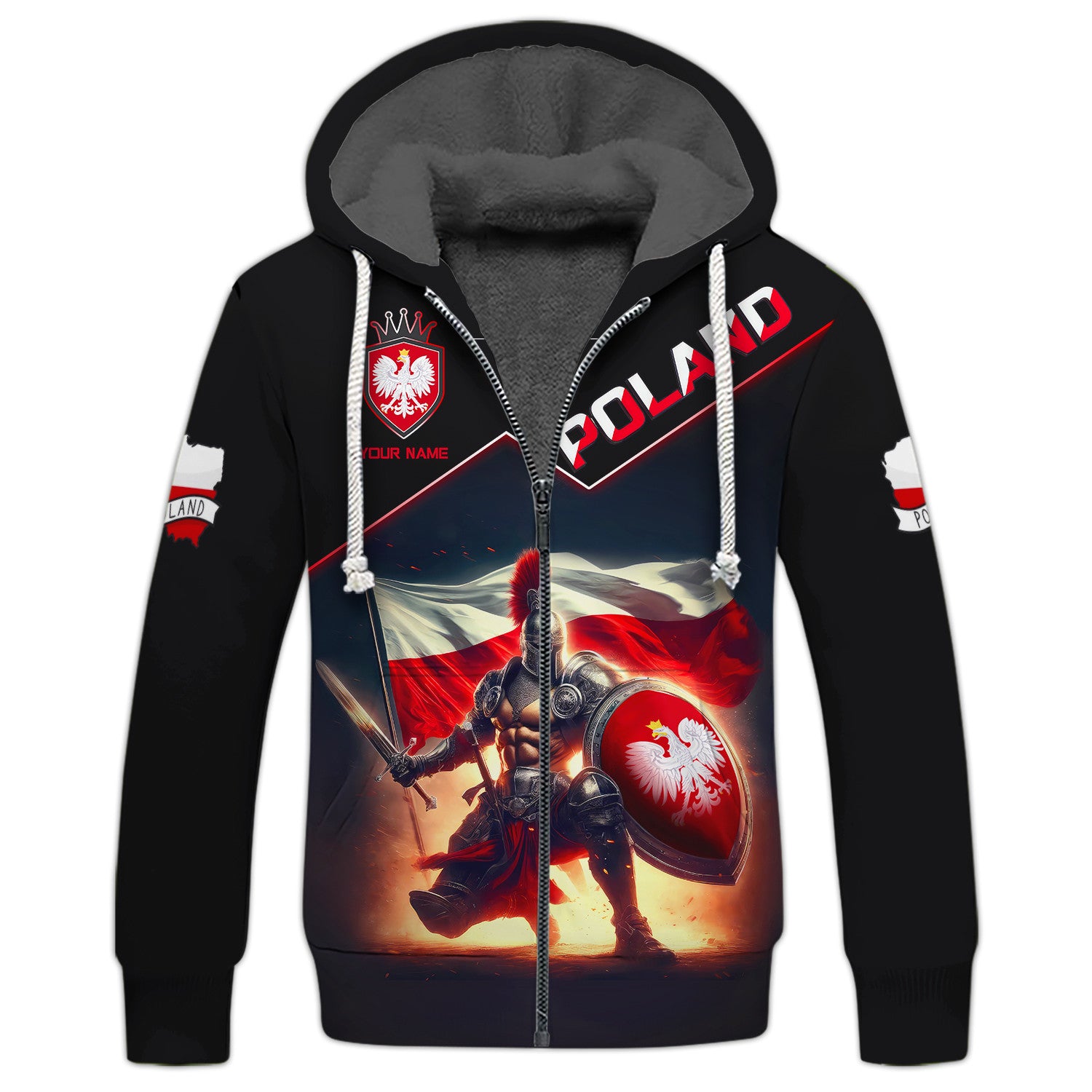 Custom Name Poland Knight Zipper Hoodie Personalized Gift For Poland Lovers