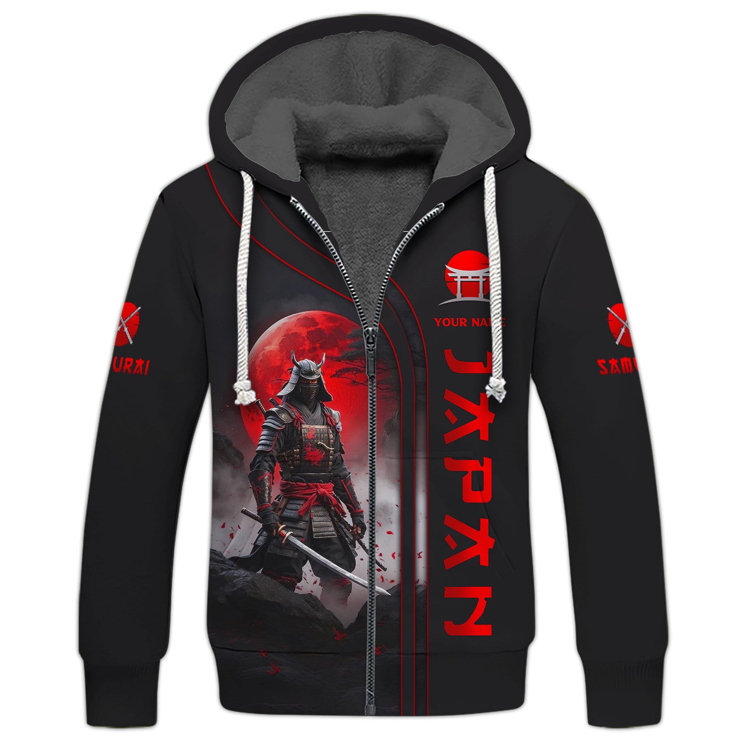 Japan Custom Zipper Hoodie Samurai 3D Zipper Hoodie