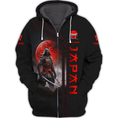 Japan Custom Zipper Hoodie Samurai 3D Zipper Hoodie