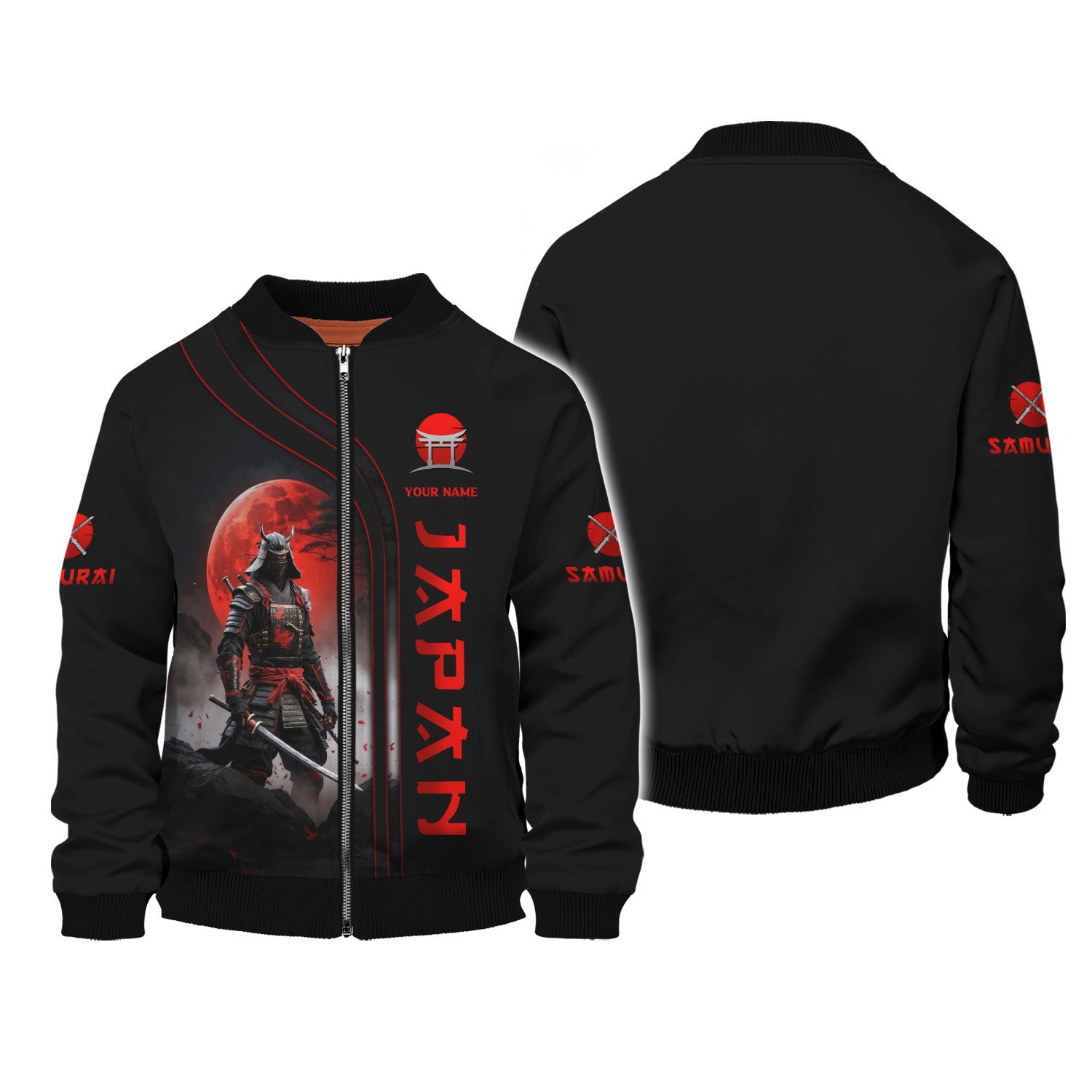 Japan Custom Zipper Hoodie Samurai 3D Zipper Hoodie