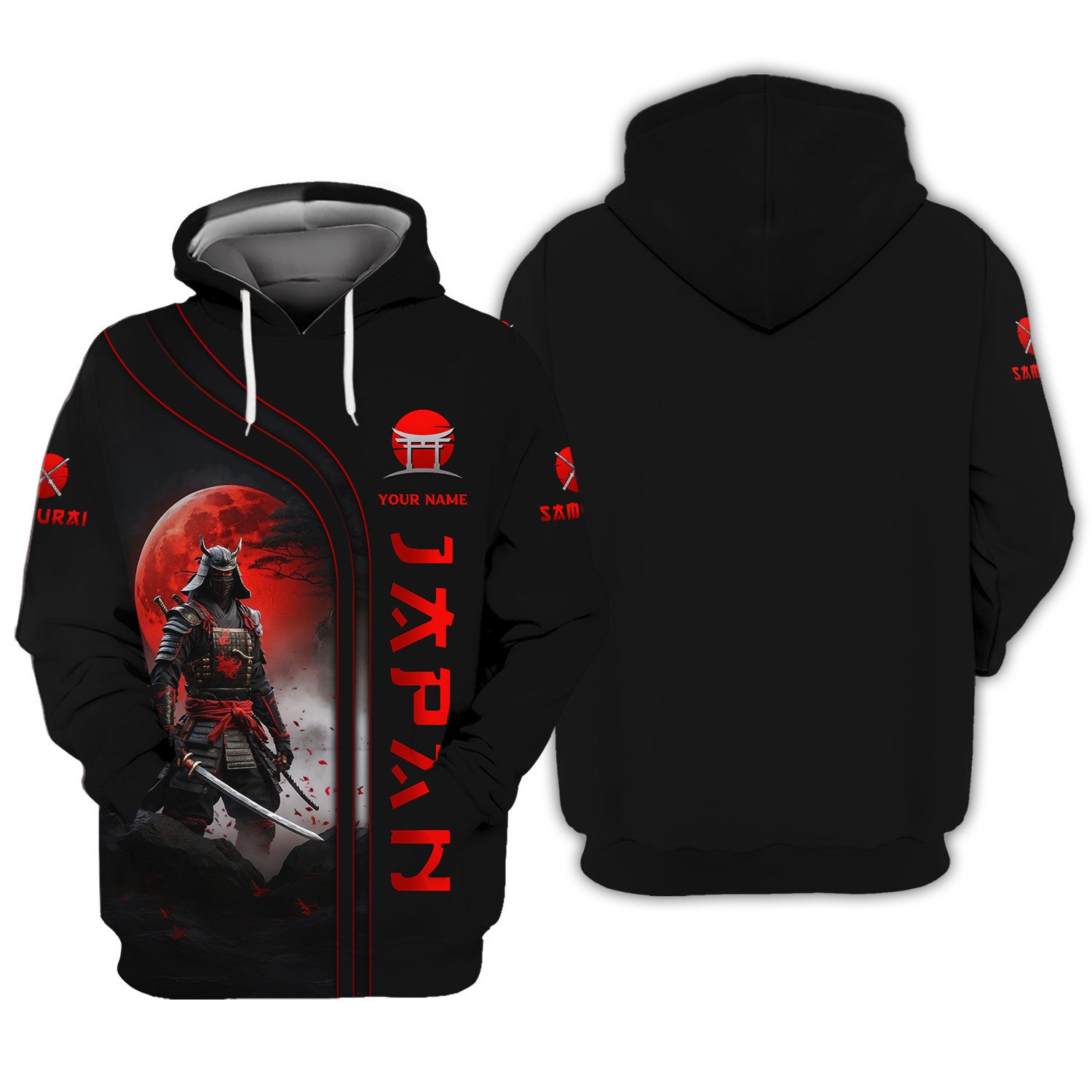 Japan Custom Zipper Hoodie Samurai 3D Zipper Hoodie