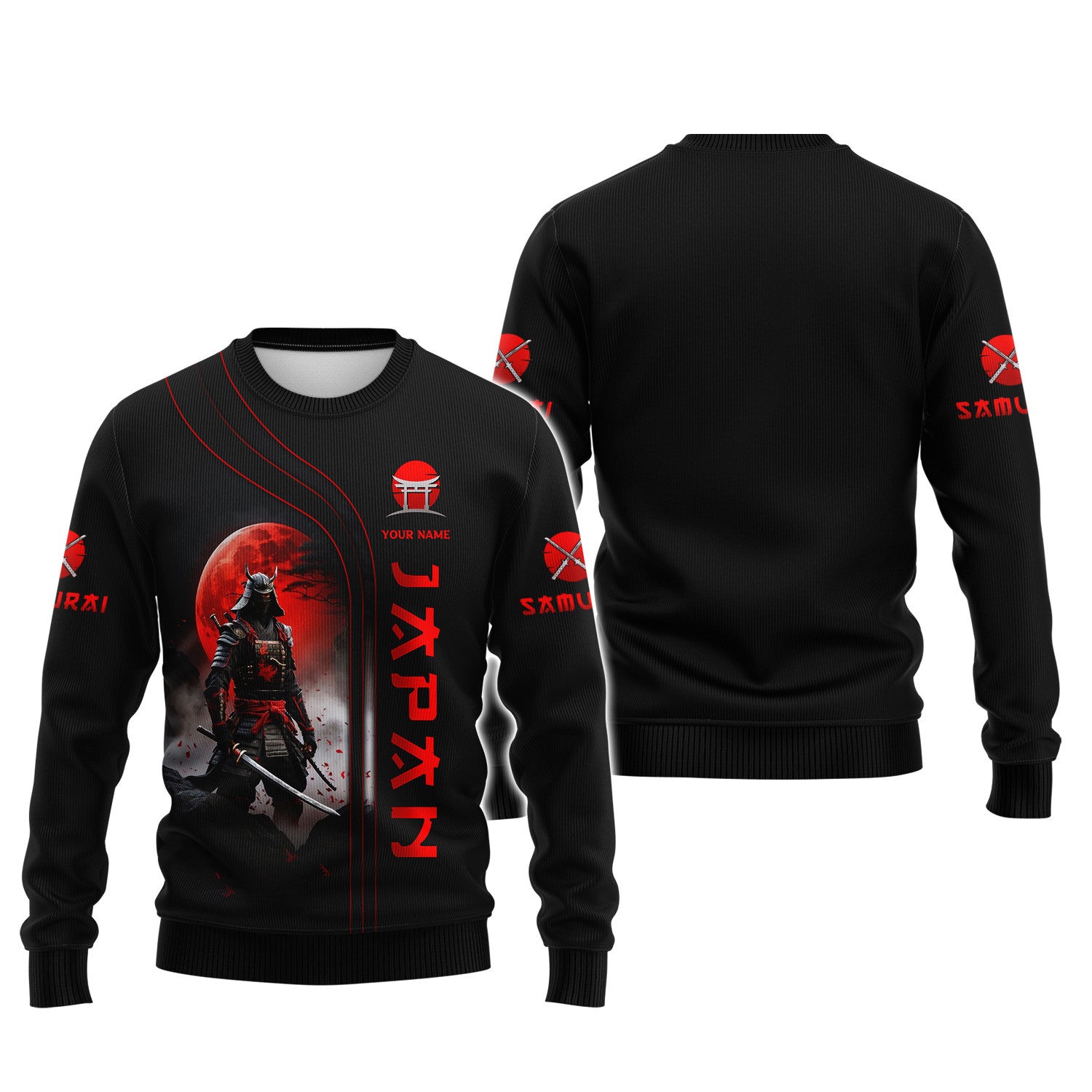 Japan Custom Zipper Hoodie Samurai 3D Zipper Hoodie