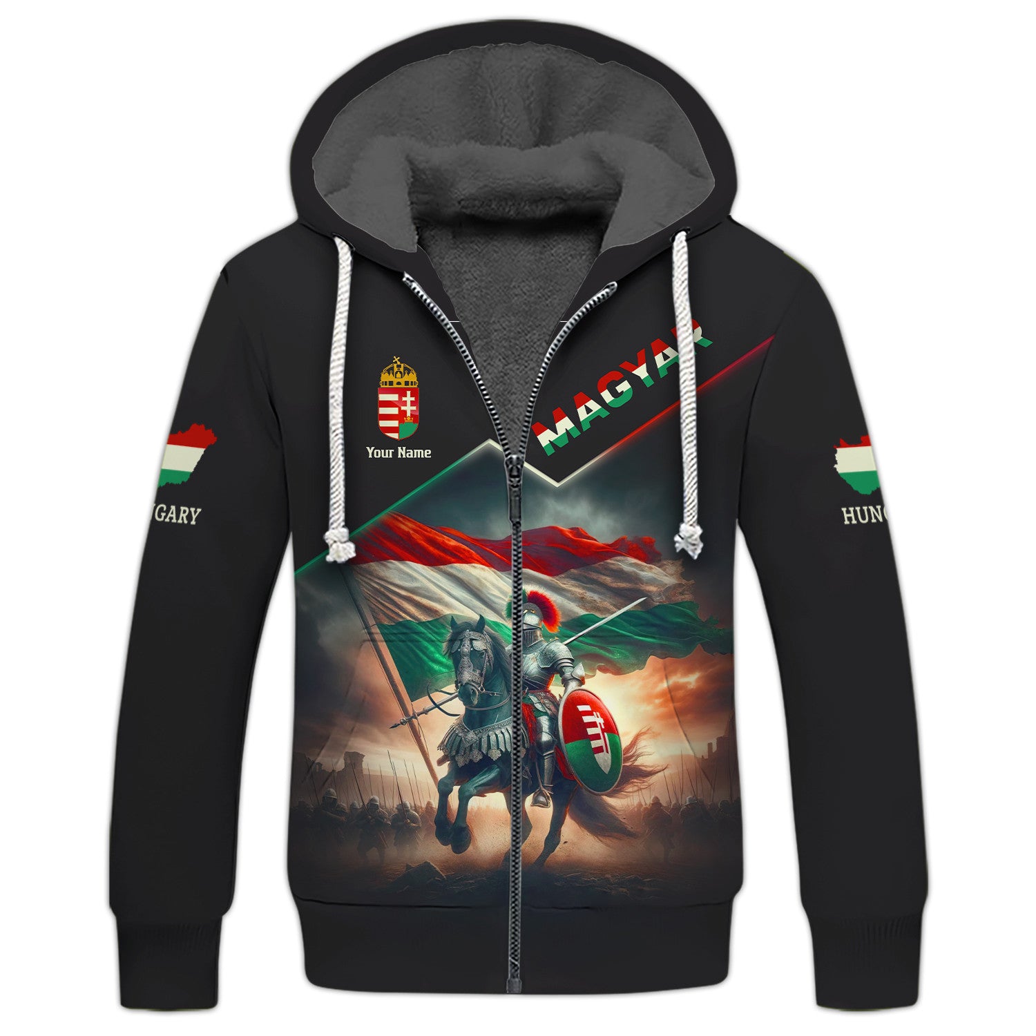 Magyar Custom Zipper Hoodie Hungary Knight 3D Zipper Hoodie