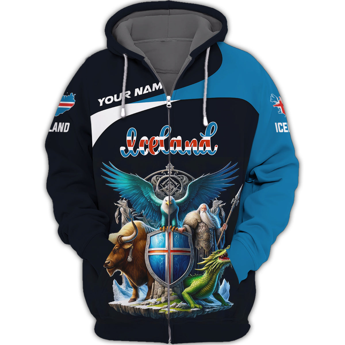 Custom Name Iceland Zipper Hoodie Unisex Iceland Zipper Hoodie Gift For Iceland Lovers