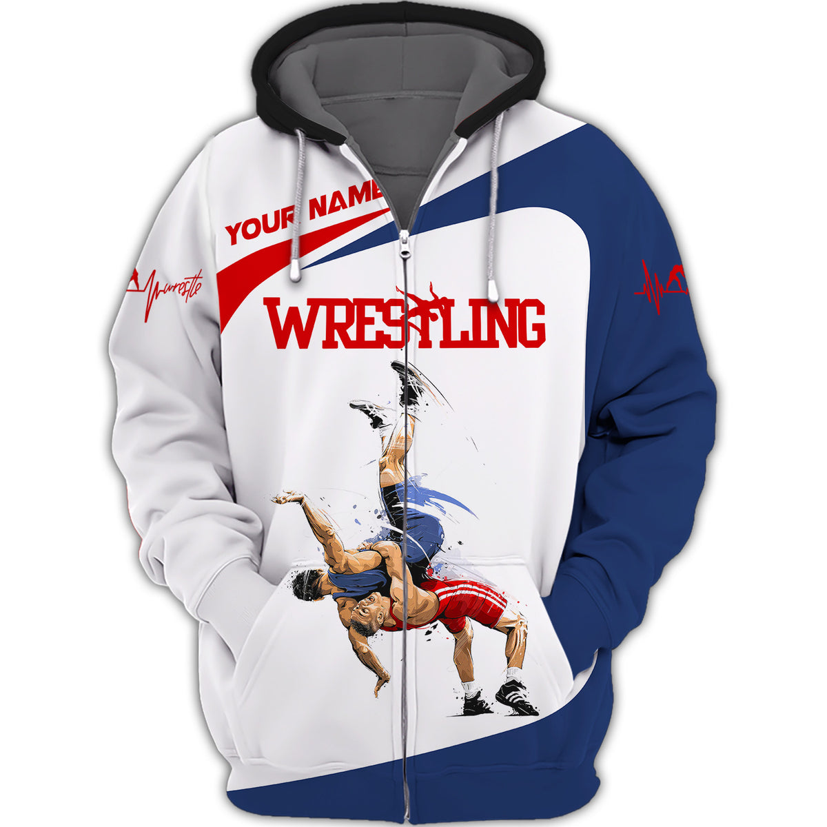 Wrestling Custom Name 3D Zipper Hoodie Personalized Gift For Wrestling Lovers