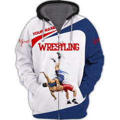 Wrestling Custom Name 3D Zipper Hoodie Personalized Gift For Wrestling Lovers